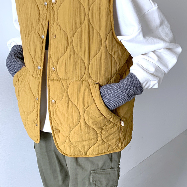 megg】Gauze ダークブラウン キルティングベスト ノースリーブ megg