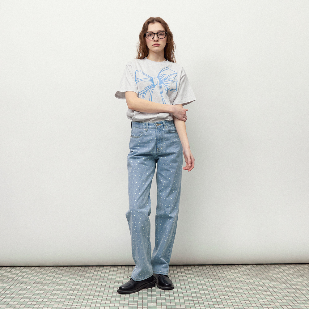 ◆RONRON◆ BIG RIBBON LINE T SHIRT WHITE MELANGE RONRON BIG RIBBON LINE T SHIRT