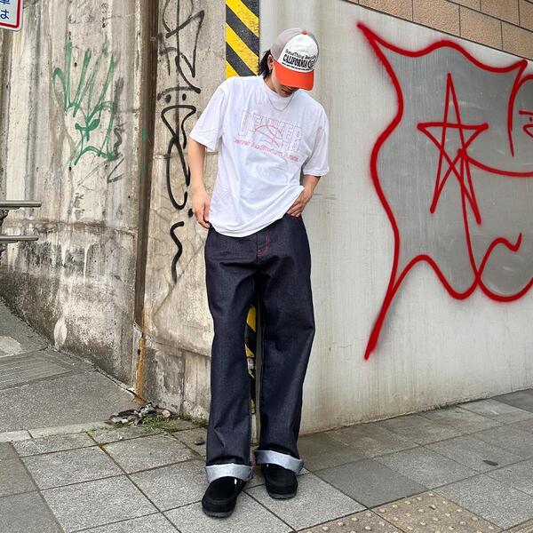 希少 evisu デニム ハンチング ステッチ赤 EVISU エヴィス 1460 Paris パリ 切抜き大黒 家紋ペイント 赤耳