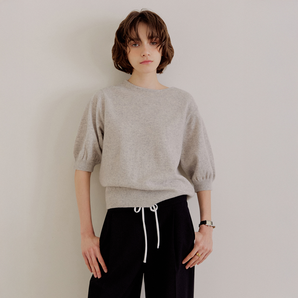 Pure Wool Balloon Sleeve Knit [Melange Gray]