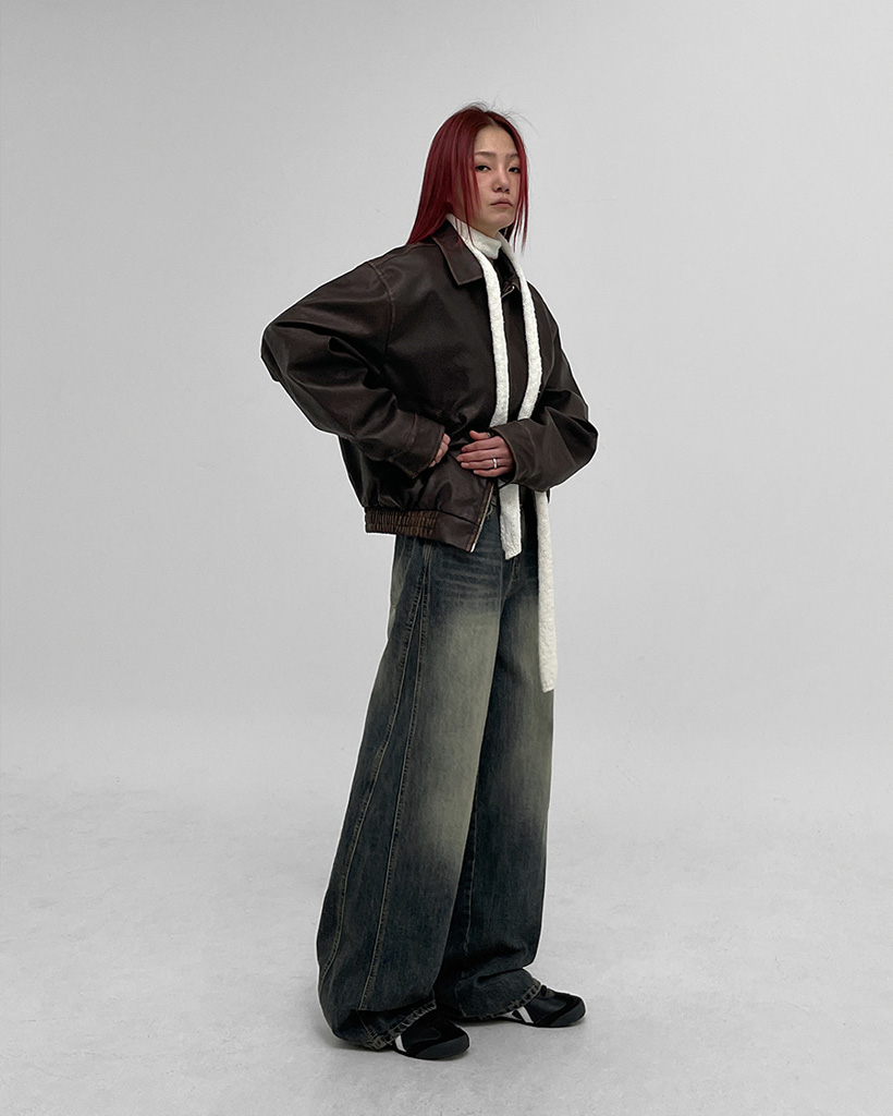 BLACKUPヒベンヴィンテージレザーライクジャンパー BLACKUP】ヒベンヴィンテージレザーライクジャンパー BLACKUP