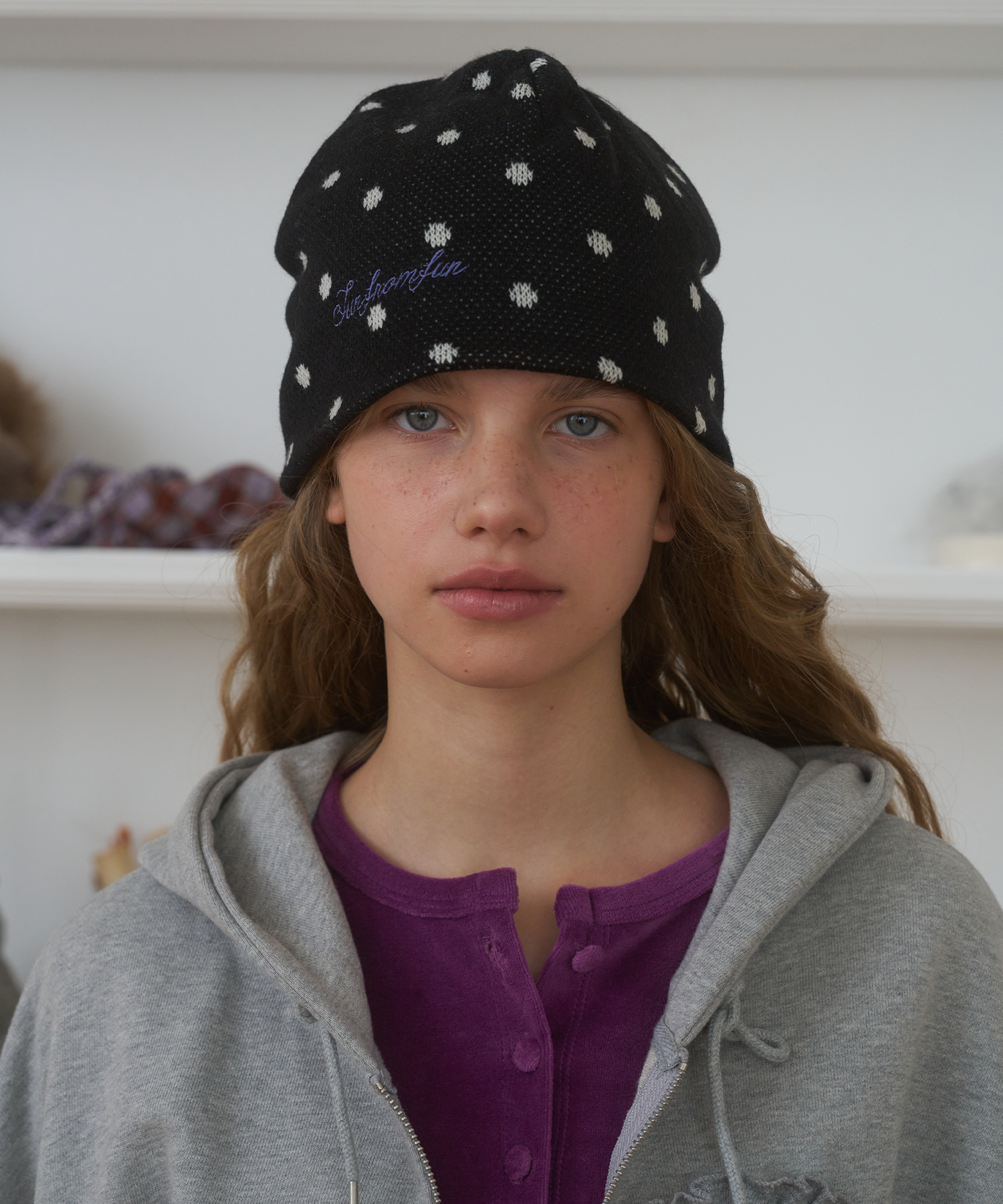 Dot Jacquard Beanie, Black