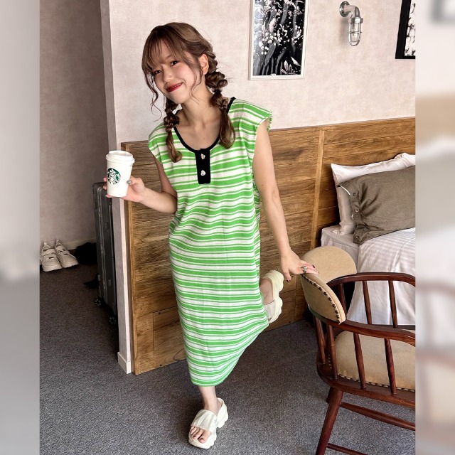 ボーダーキャミワンピース
