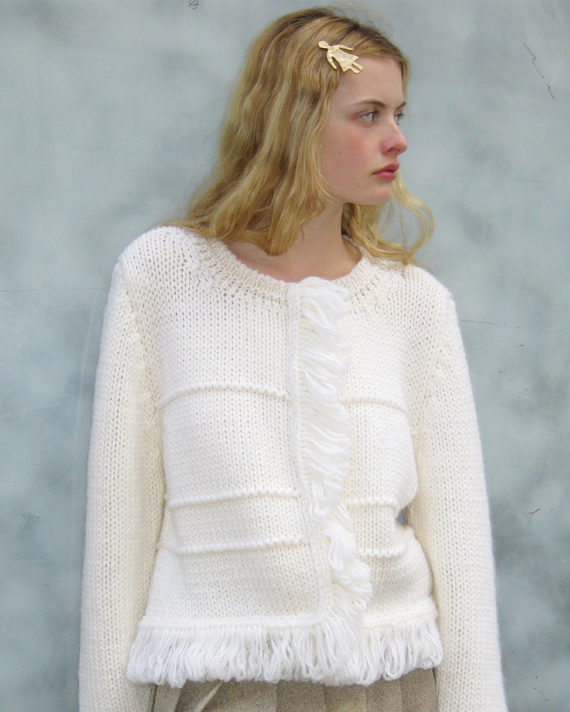 Fringe Flow Knit Cardigan (Ivory)