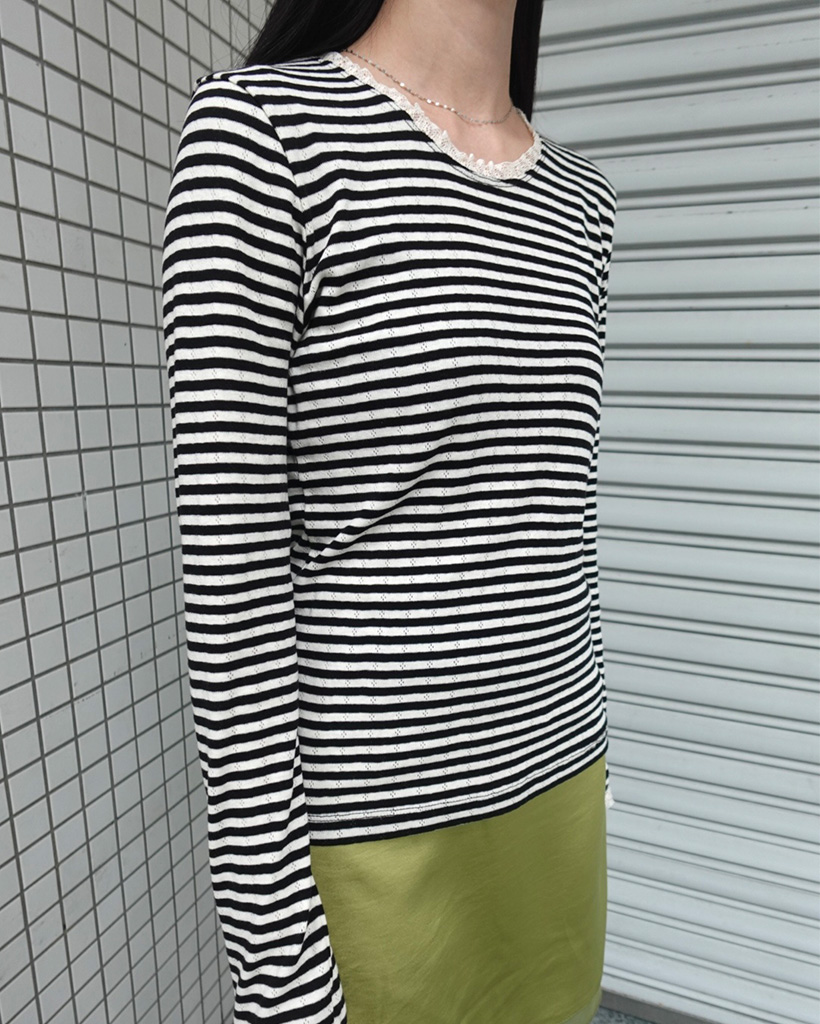 レースボーダー長袖Tシャツ