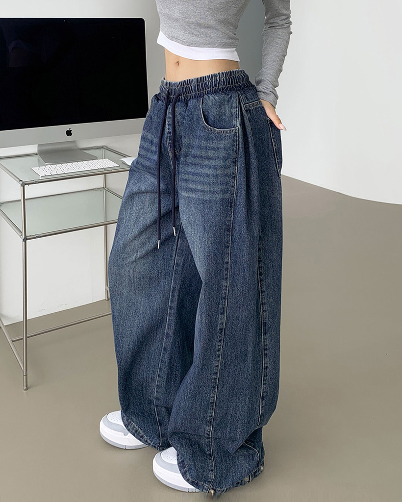 タック入りウエストゴムデニムパンツ