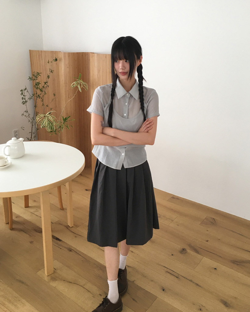 レイヤードSET]シースルーレイヤードノースリーブシャツ