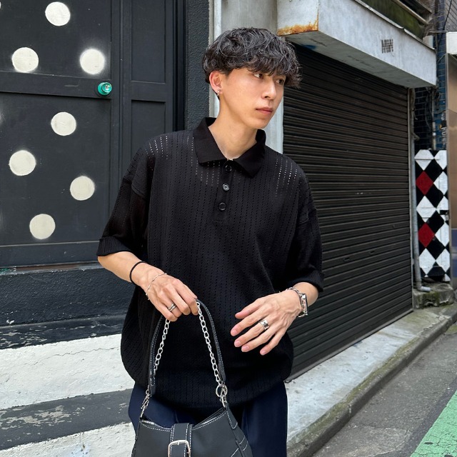 パンチング透かし編みニットポロ | ファッション通販サイト NUGU
