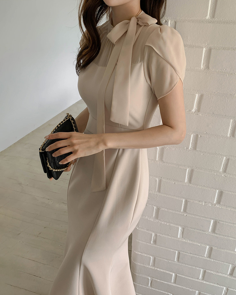 ボウタイ シフォン マーメイド ロング ワンピース #オケージョン