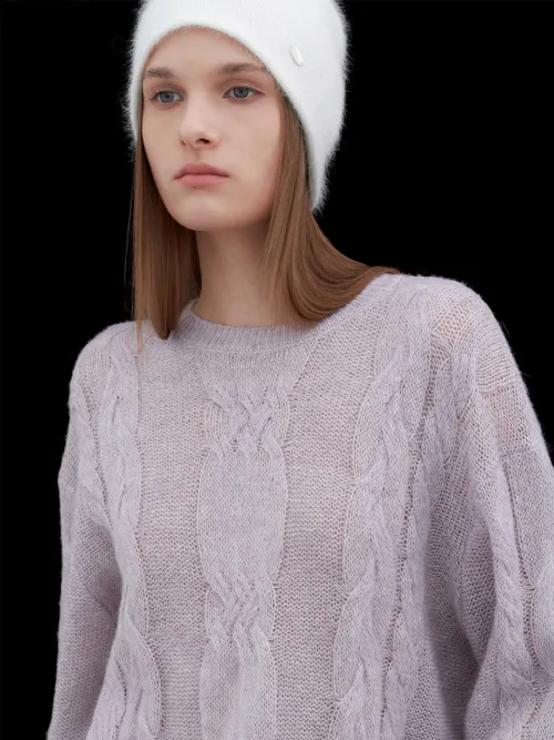 [yang x Atelier Nain] (T-7138)ALPCA BLEND SHEER LOOSE FIT CABLE KNIT