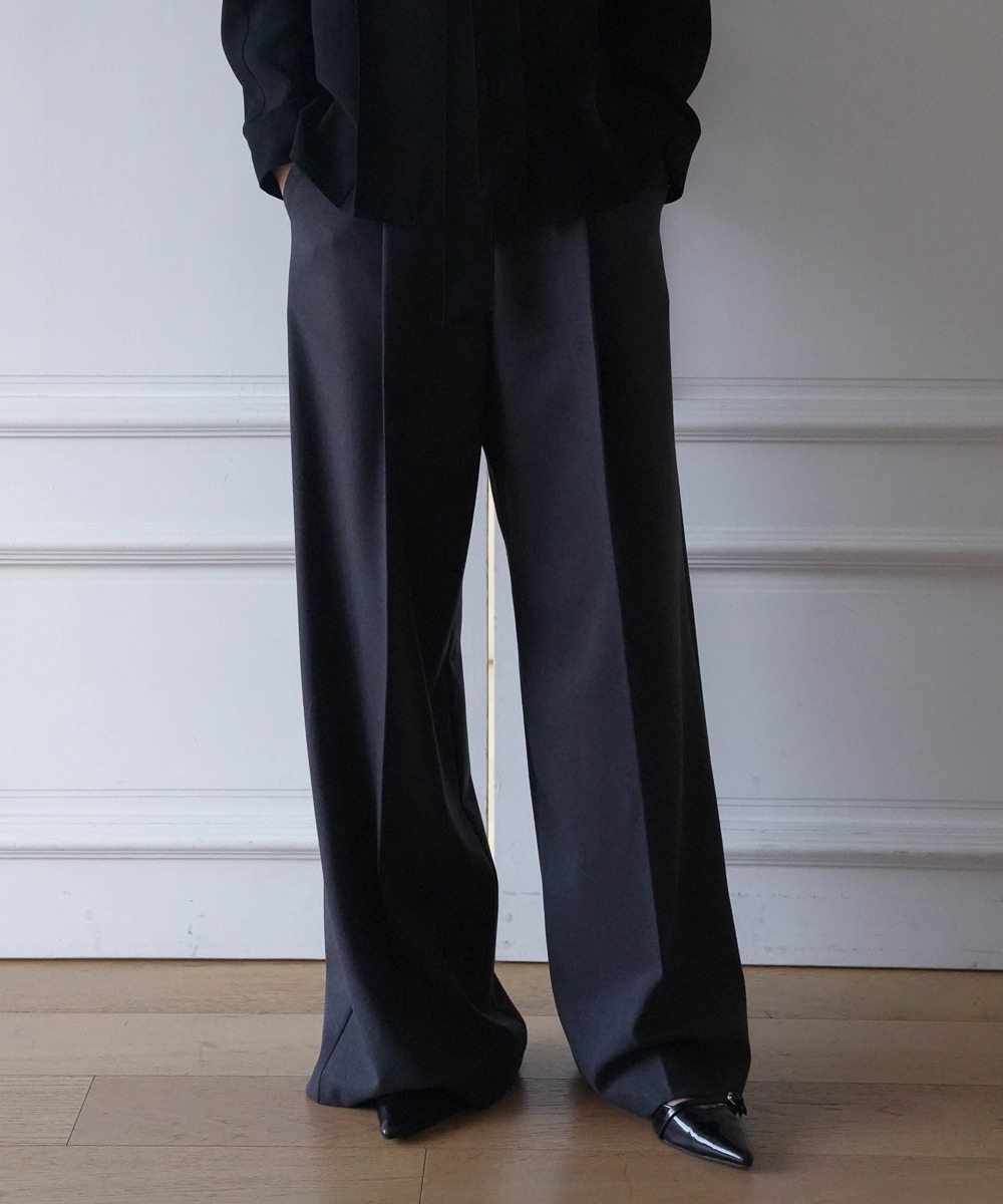 Wool Wide Slacks [Charcoal]