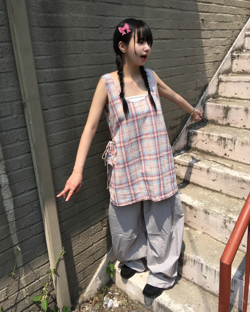 Maison Specialグリーン系チェック フリルキャミソール FREE Maison Specialグリーン系チェック フリルキャミソール FREE