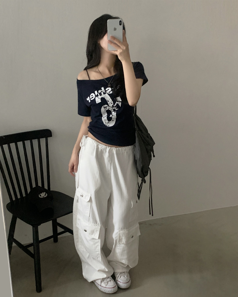 4色 Tシャツ 半袖 トップス ワンショルダー ロゴ カジュアル派 ワンショルダー半袖Tシャツ-4color | ファッション通販サイト NUGU