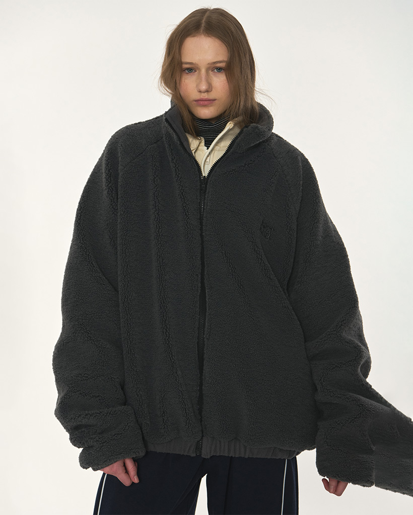 ソフトハイネックフリースダンブルリバーシブルジップアップ[チャコール]