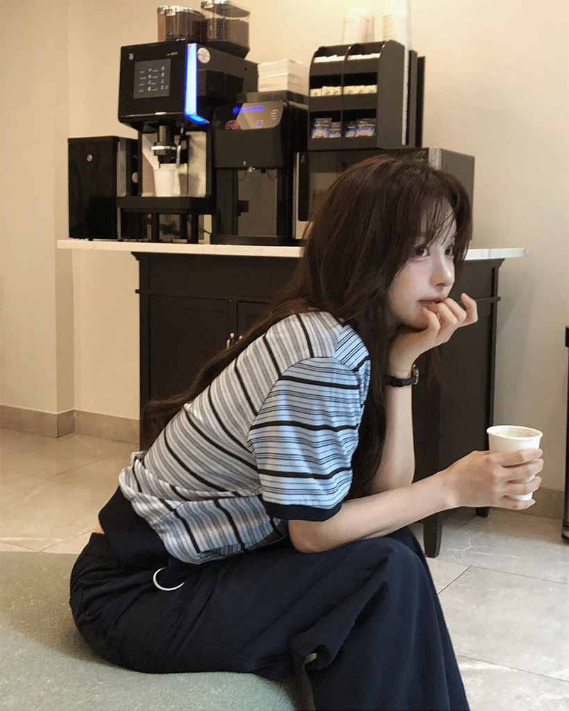 SLOWMADE.クラシックストライプ半袖スウェットシャツ