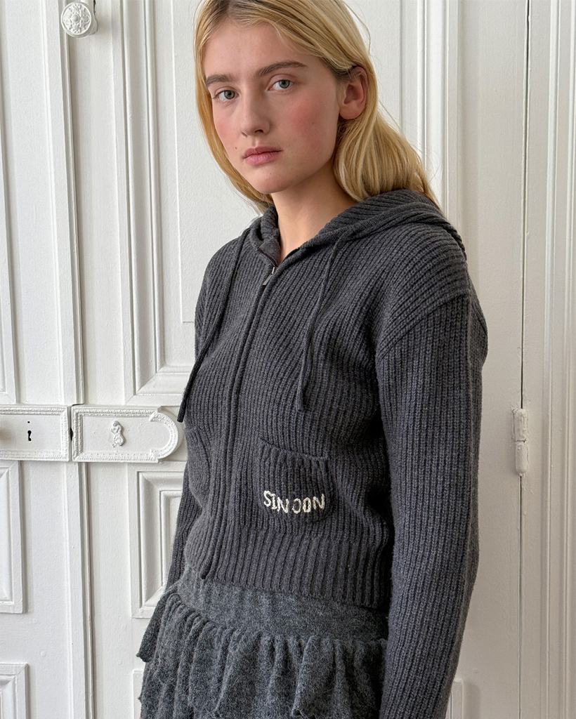 SN Pocket Logo Zip-up Hoodie Knit (Charcoal)