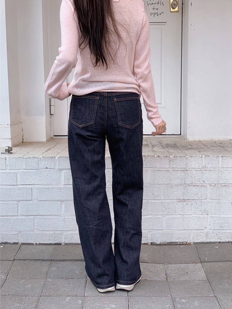 しょぴページ ノンフェードワイドブーツカットローデニムパンツ