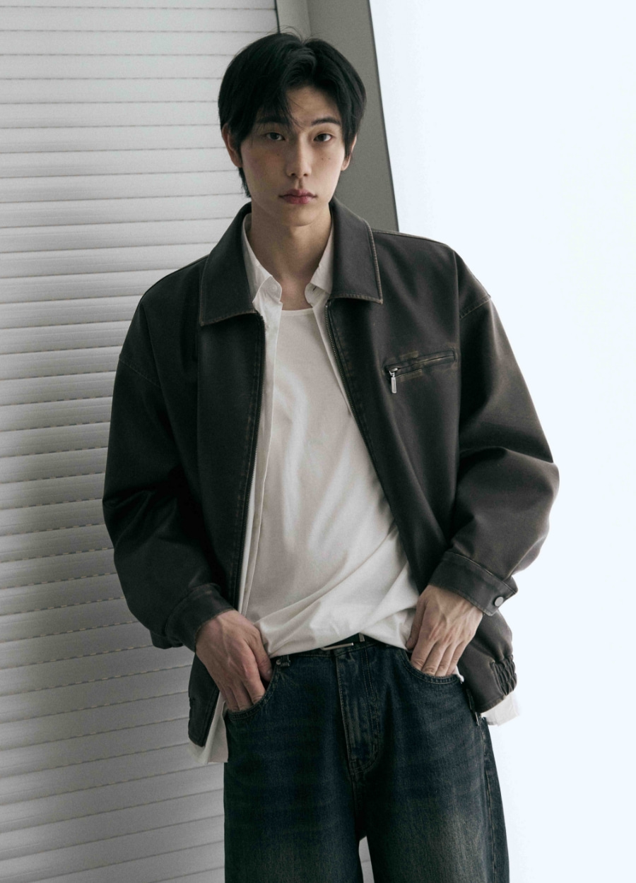 Washed Leather Overfit Blouson Jacket [WASHED BROWN