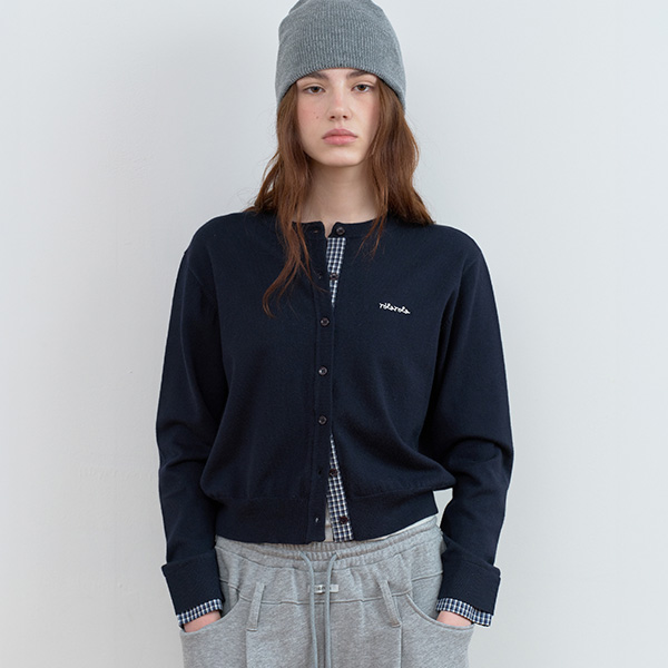 CHECK POINTED KNIT CARDIGAN NAVY