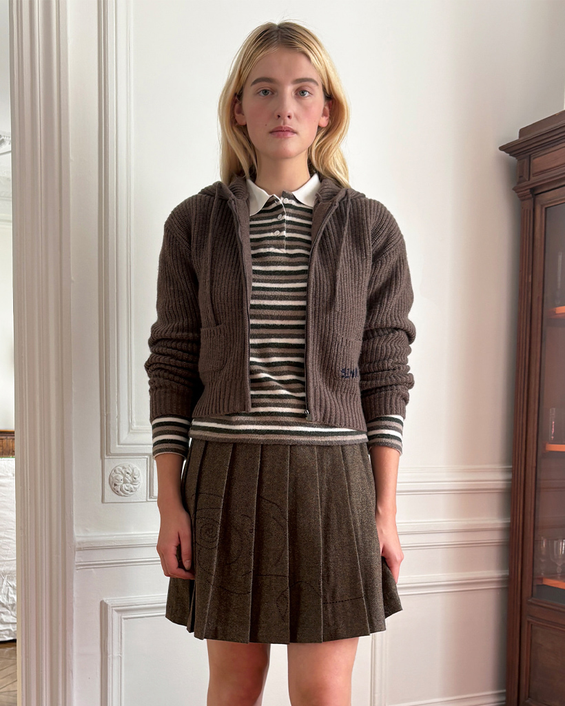 SN Pocket Logo Zip-up Hoodie Knit (Brown)