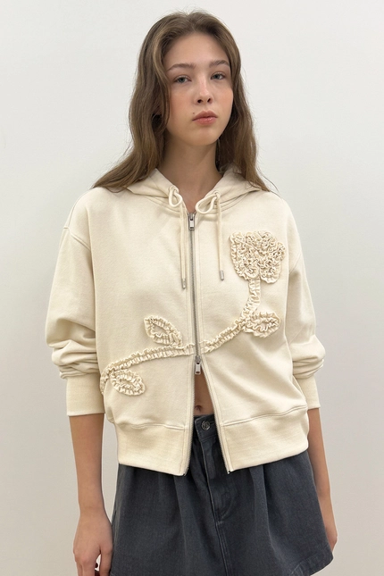 【購入特典】[aina x Sinoon] Rose Frill Hoodie Zipup (Ivory)