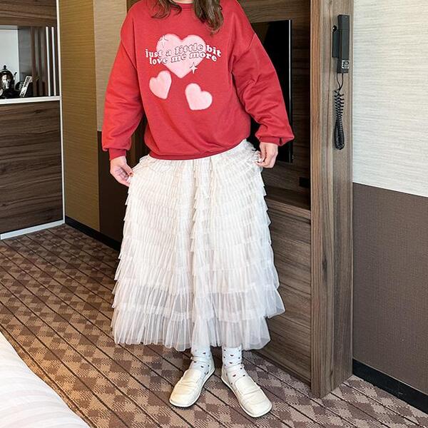 nugu リボンカーディガン　callautiaチュールティアードスカート ピンクコーデ ふんわりリボン チュールティアード スカート