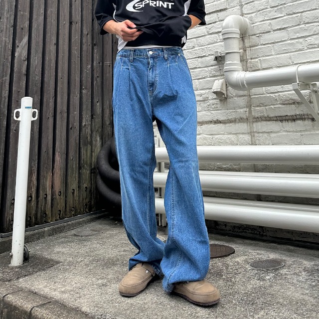 ツータックワイドデニムパンツ | ファッション通販サイト NUGU