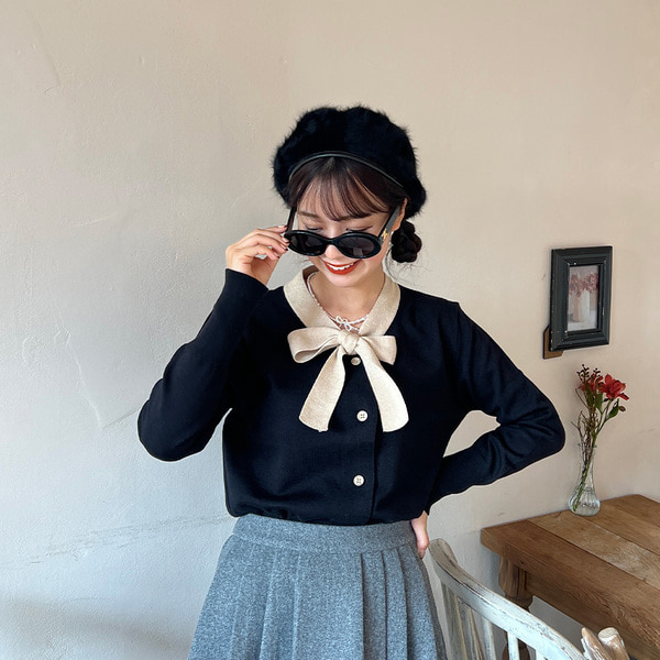 COEL リボンビッグカーディガン ブラック FREE 美品 厚手 ラブリーリボンタイカーディガン | ファッション通販サイト NUGU