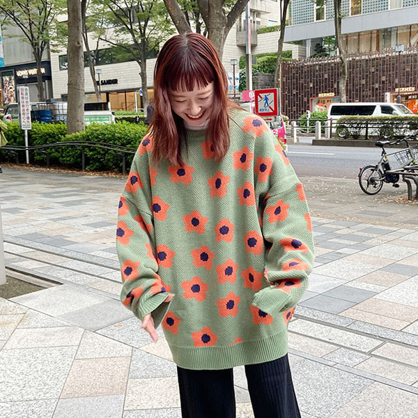 80s ニット　花柄　バラ　 pure wool knit 80s ニット 花柄 バラ pure wool knit