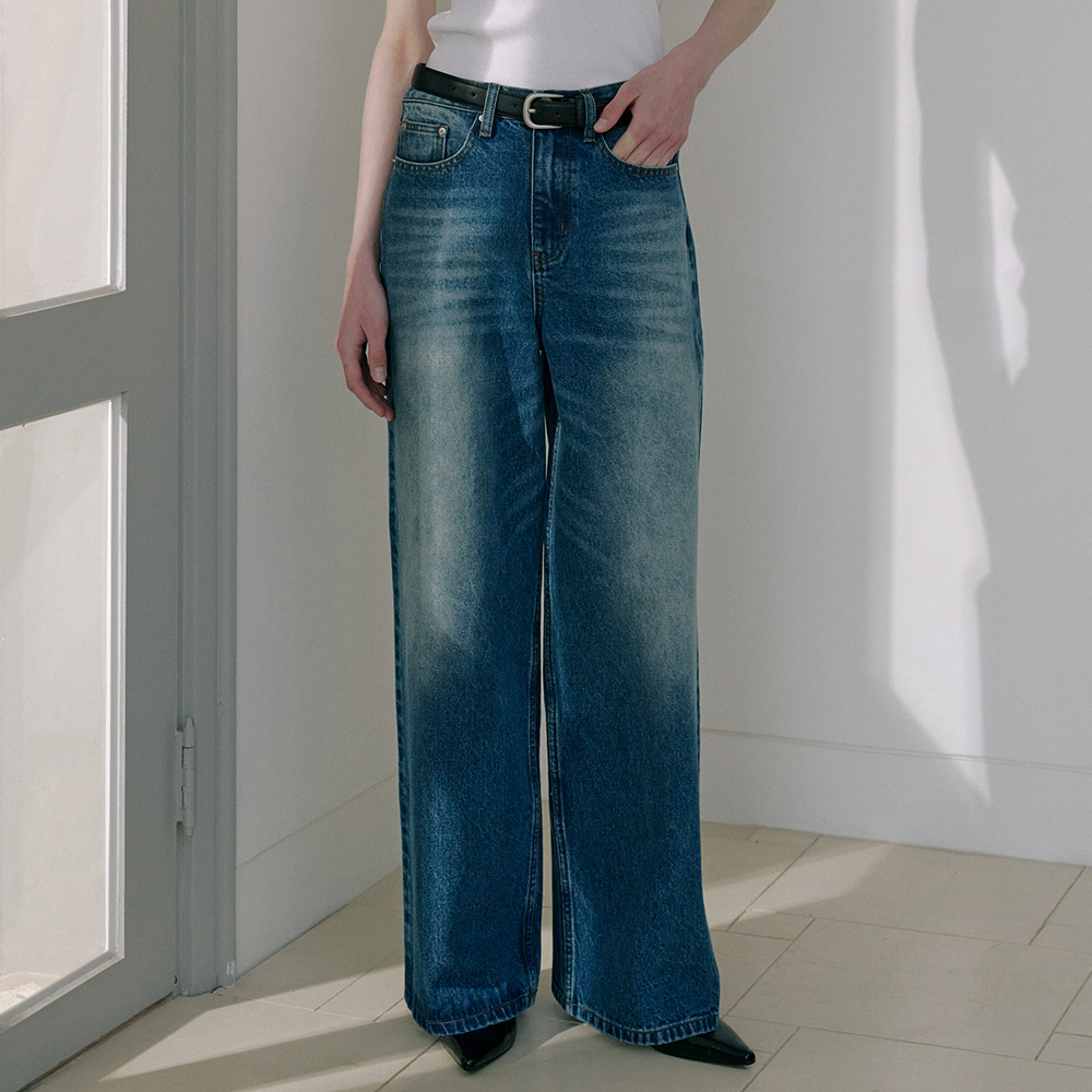 iamhanaページ Wide Fit Washed Denim Pants [Blue] | ファッション通販サイト NUGU