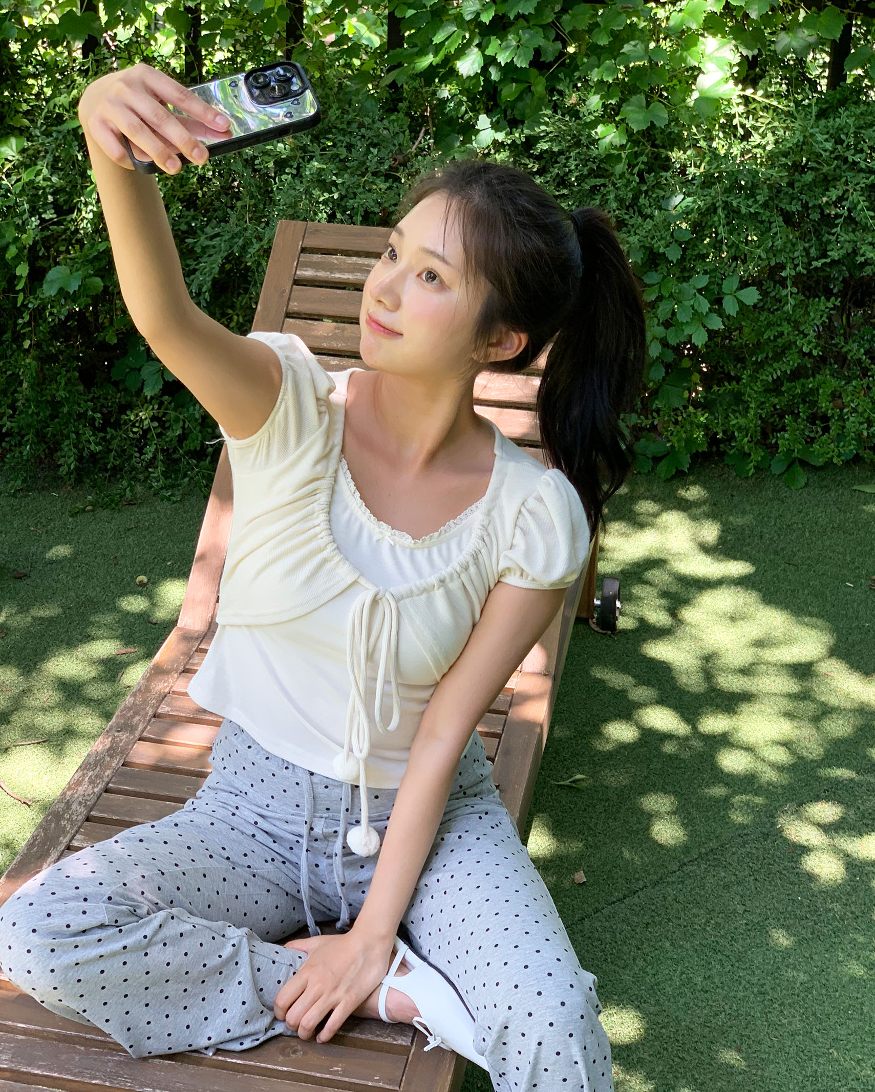 ポンポンポイントレイヤードTシャツ