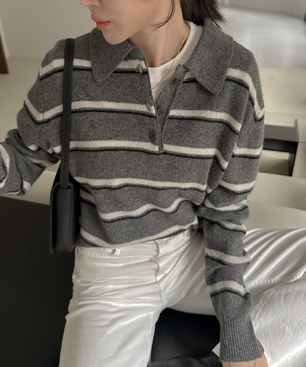 ルーズフィットストライプカラーニット | ファッション通販サイト NUGU
