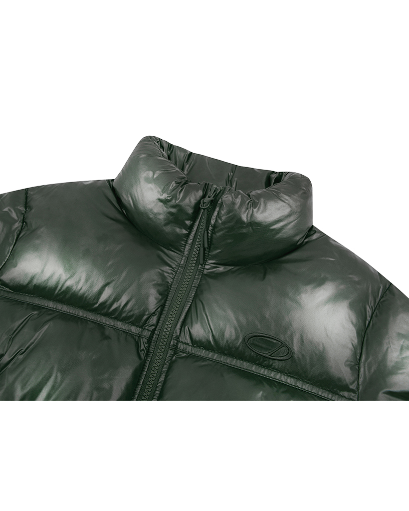 Glossy Eco-Puffer Short Padding Jumper - khaki