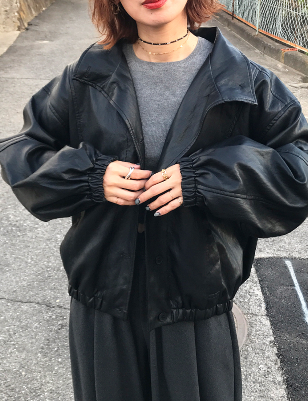 ボタンオーバーサイズレザージャケット | ファッション通販