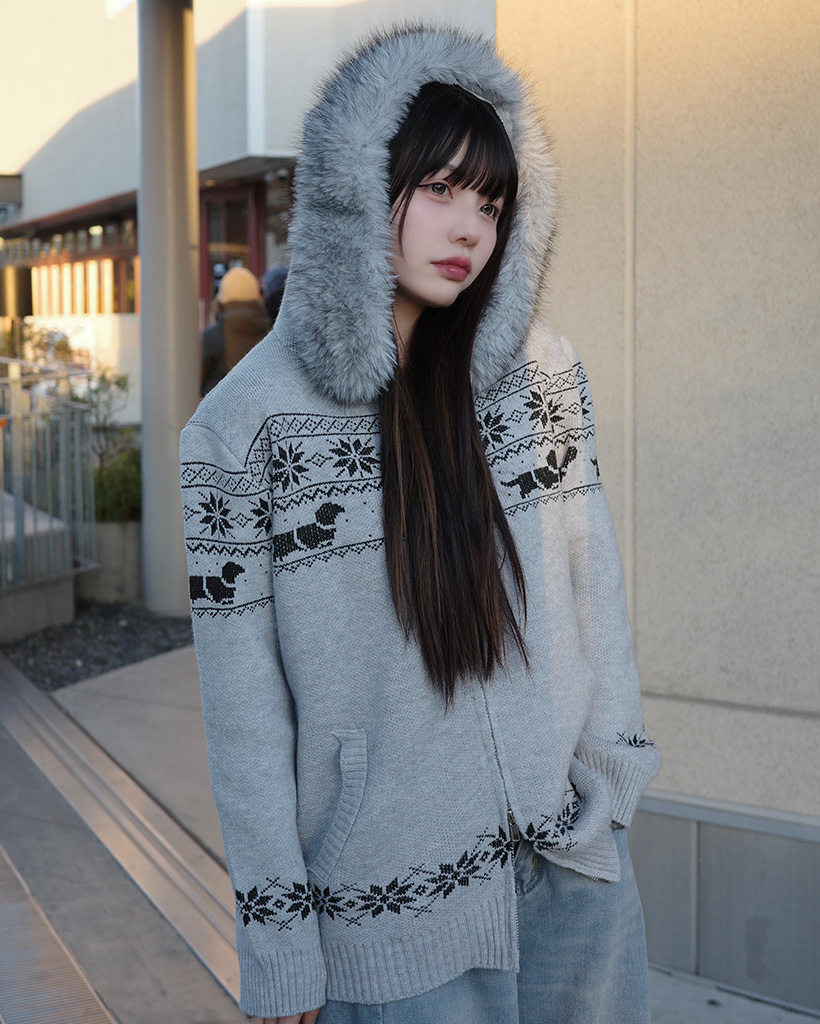 ノルディックファーフーディージップニット | ファッション通販サイト NUGU