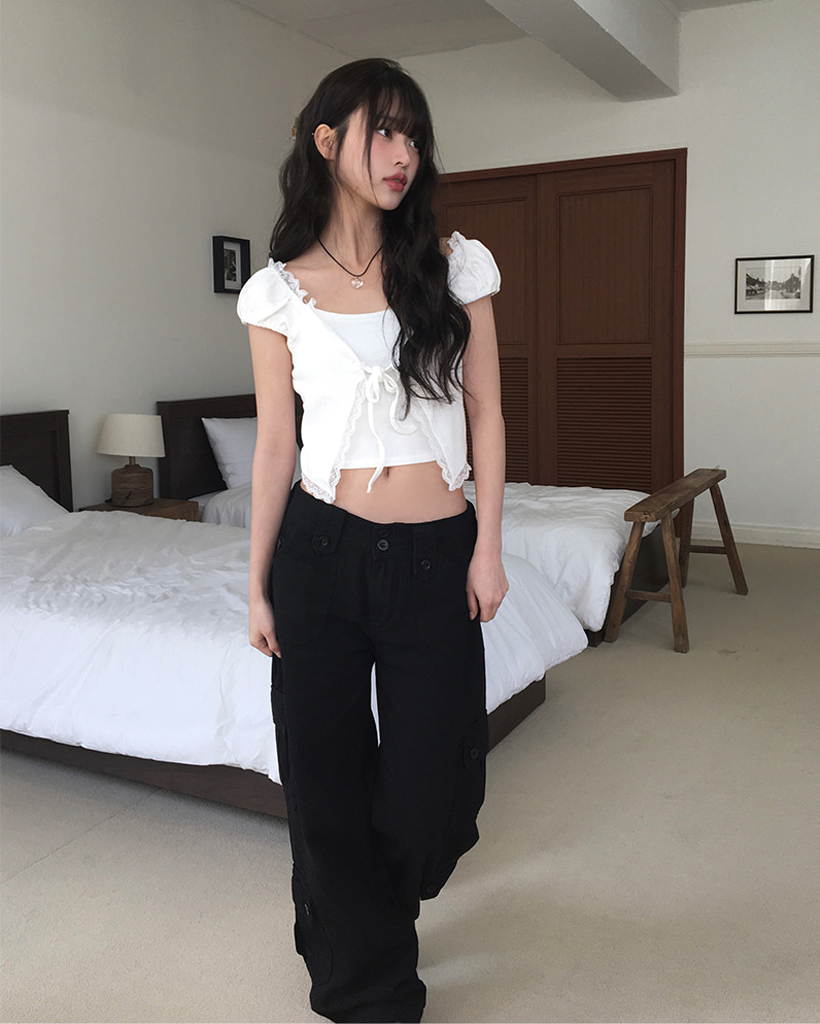 モデル絶賛] Y2Kフラップポケットカーゴワイドパンツ (2color