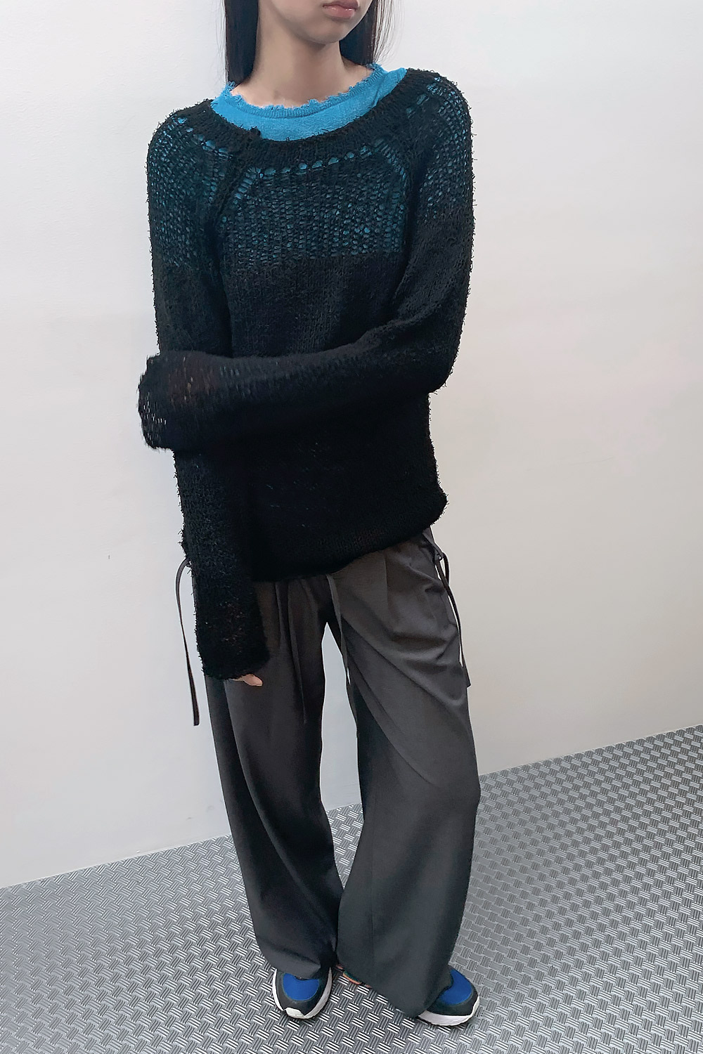 NETTING MIXED KNIT - black