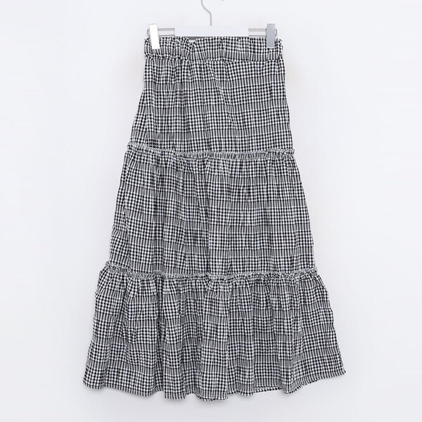 ④L-XL ティアードチェック×デニムロングスカート チェック柄ティアードスカート＜大きいサイズ有＞【Otona Purete