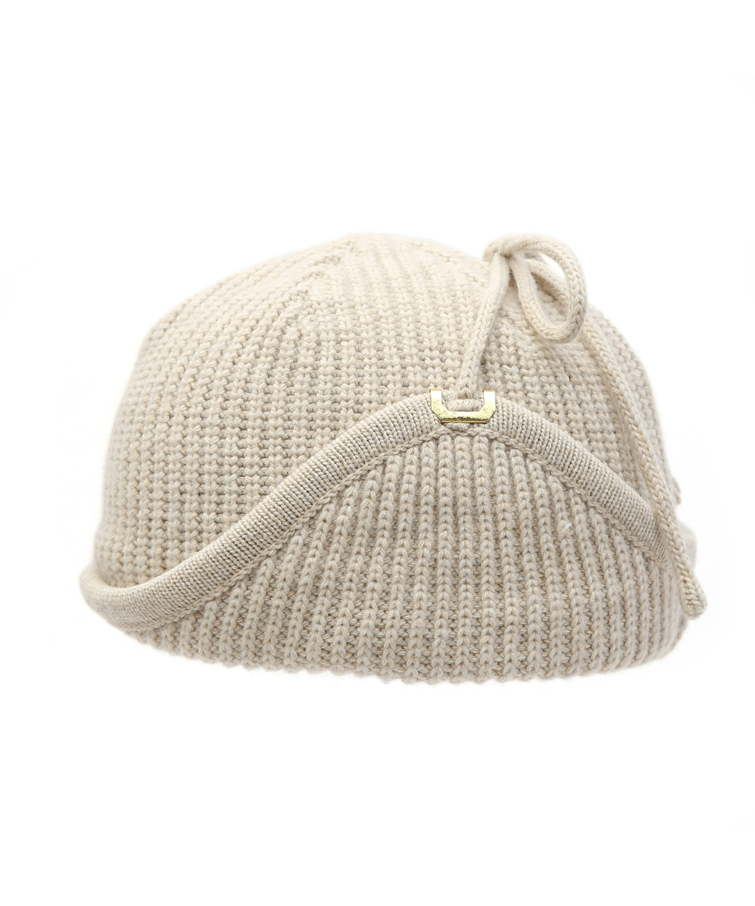未使用タグ付き‼️HLT Boucle Knit Cap ecru STRING EAR FLAP BEANIE / CASH MIX / RIB / ST BEIGE(冬 紐