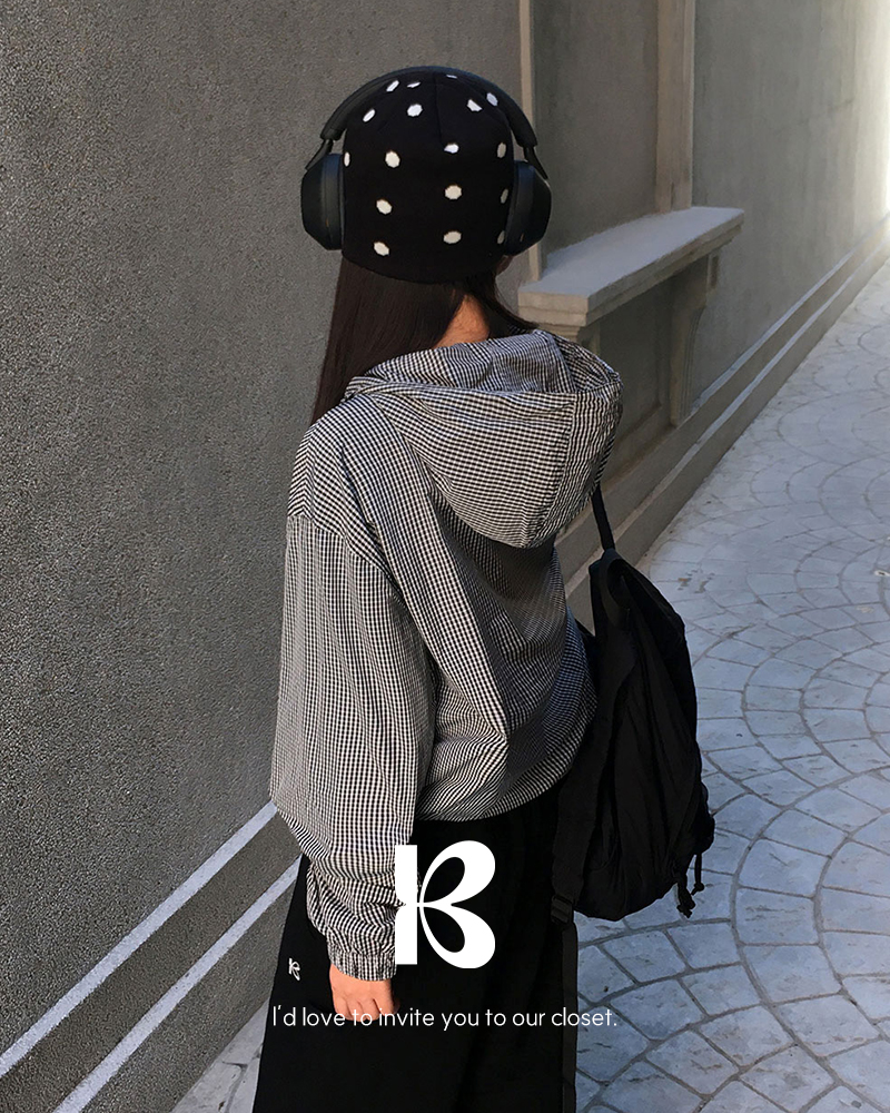 バービーフードフリルチェックウィンドブレーカー