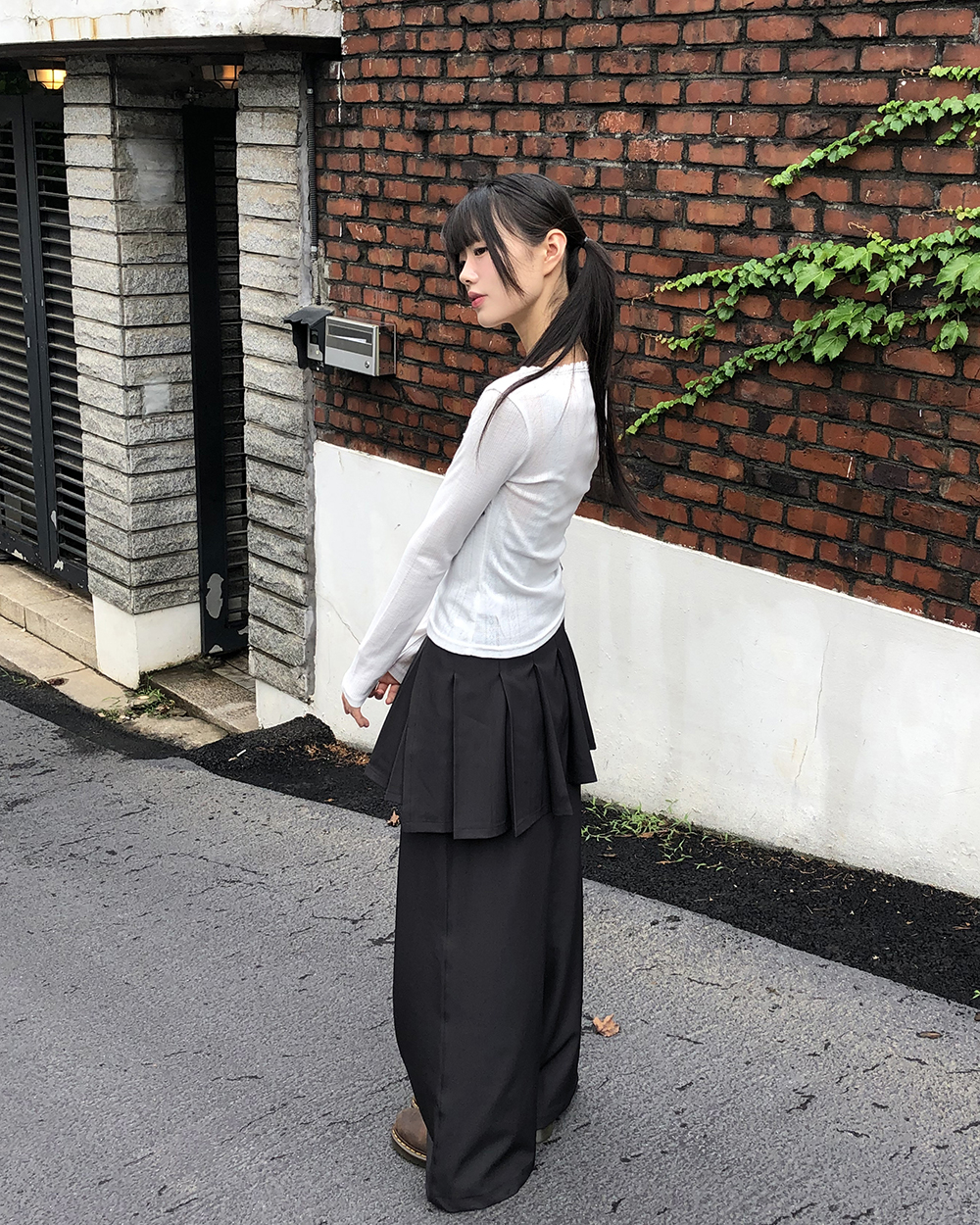 Drawer ドゥロワー リボンパンツ ラップギャザーパンツ 　カタログ掲載 original]リボンストラップレイヤードラップスカートパンツ