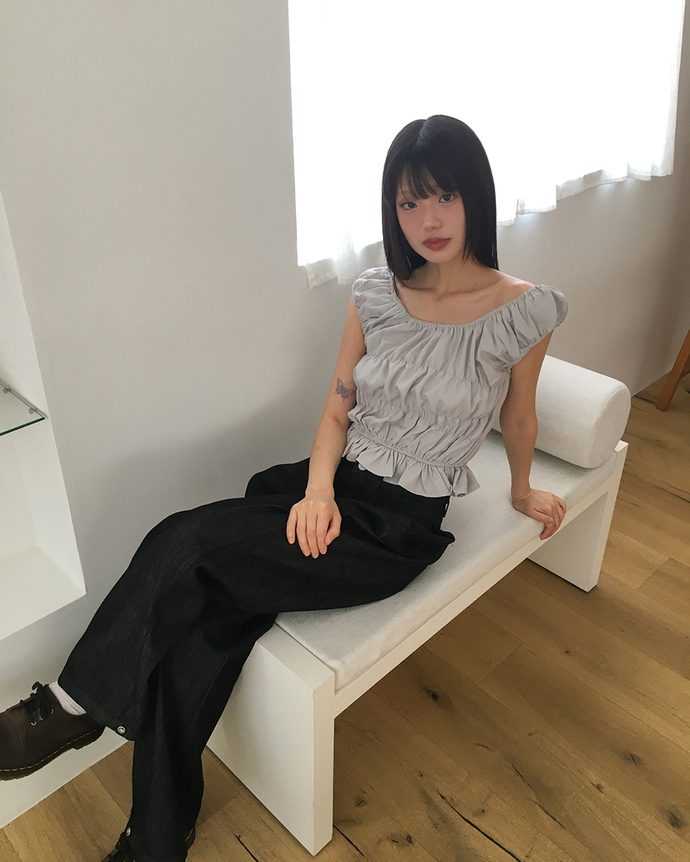 LINKABLE スカラップノースリーブ ブラウス ブルー リンカブル LINKABLE スカラップノースリーブ ブラウス ブルー リンカブル