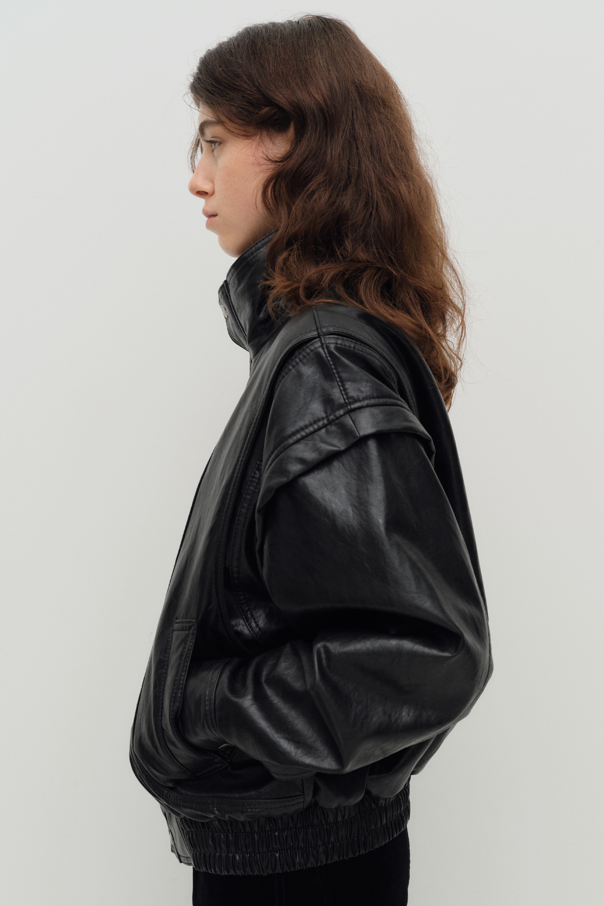 Panelled Faux leather Jacket (Black) | ファッション通販