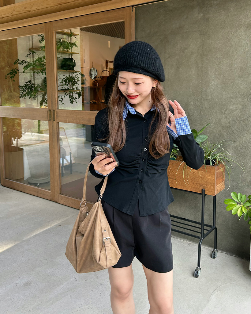 チェックレイヤードギャザーカーディガン | ファッション通販