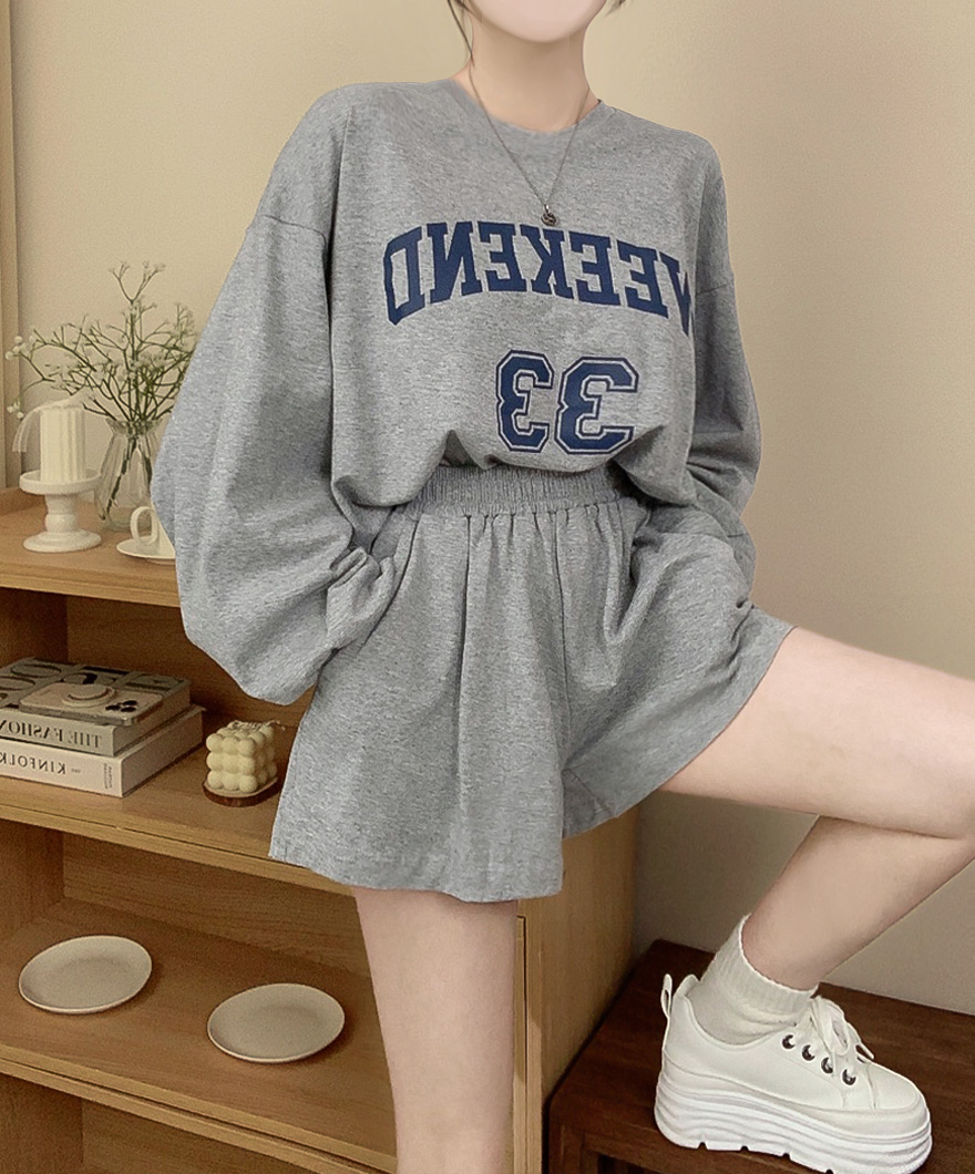 SET)レタリングスリムTシャツ＋ポケットショートパンツ | ファッション