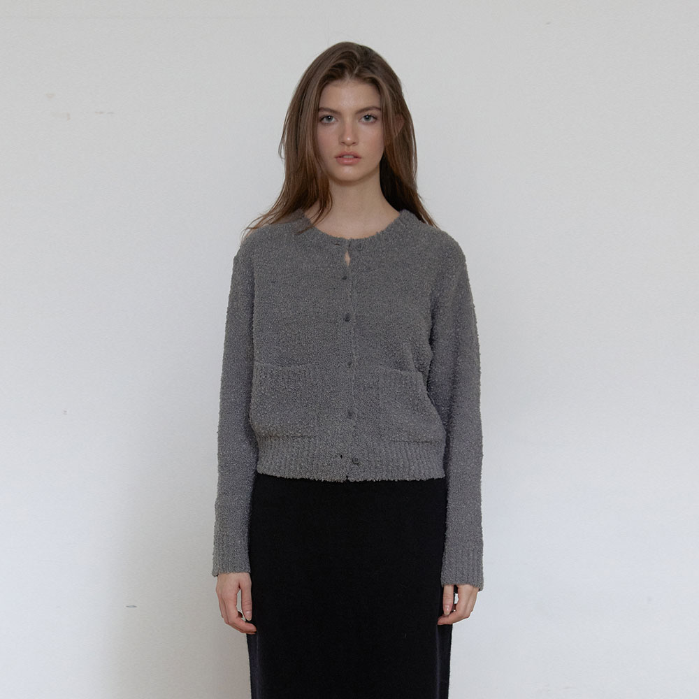 BOUCLE TEXTURE CARDIGAN (GREY)