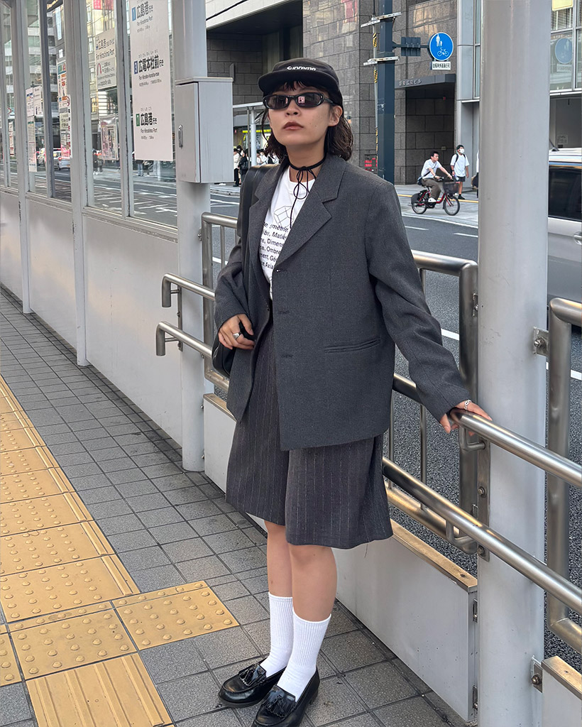 スタンドカラーライダース風ジャケット+ミニスカートセットアップ