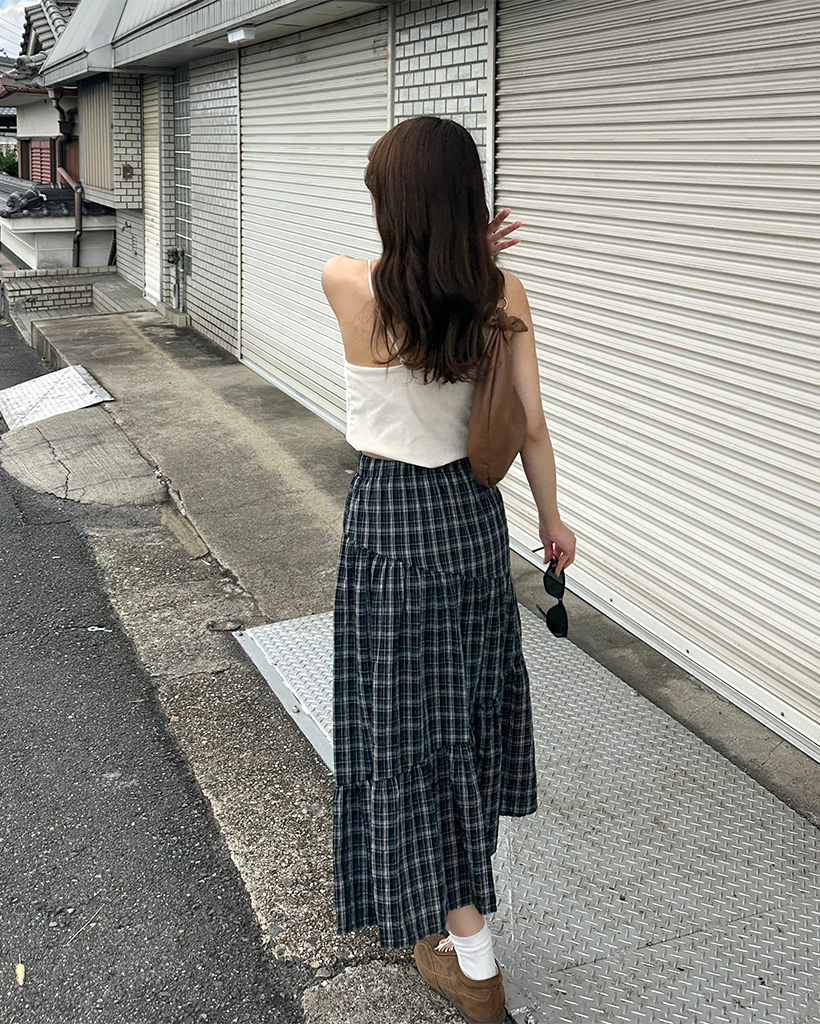 フリルチェックロングスカート チェックフリルロングスカート | ファッション通販サイト NUGU