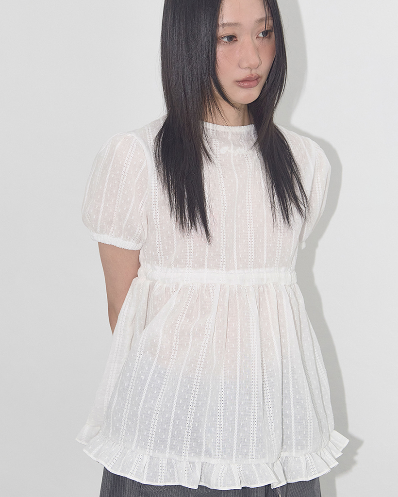 SHIRRING PUFF BLOUSE (WHITE) F25QB115 | ファッション通販
