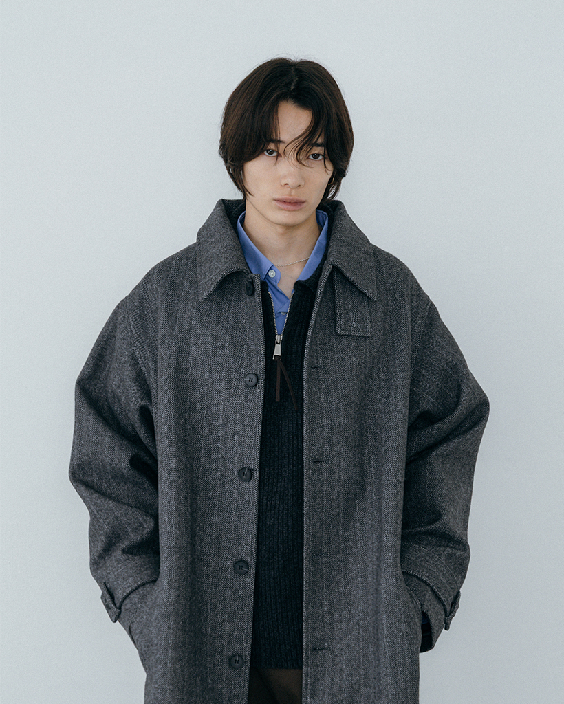 Stola. ヘリンボーンスタンドコート　ロングコート JUNOAH コート アウター ヘリンボーンスタンドカラーコート